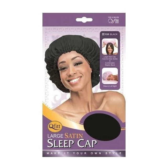 Qfitt Satin Sleep Cap, Large, Black